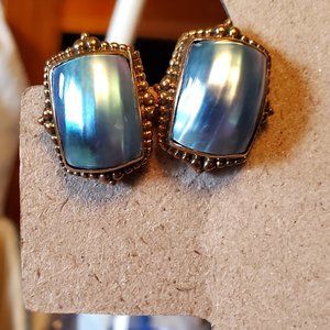 Bronze Clip On Earrings Grey Mother of Pearl Stephen Dweck Elegant Dress Fashion